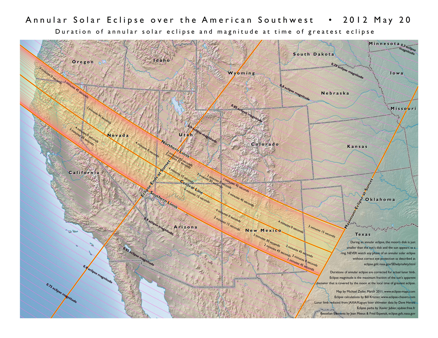 Map showing the path of the eclipse across the United States from the
